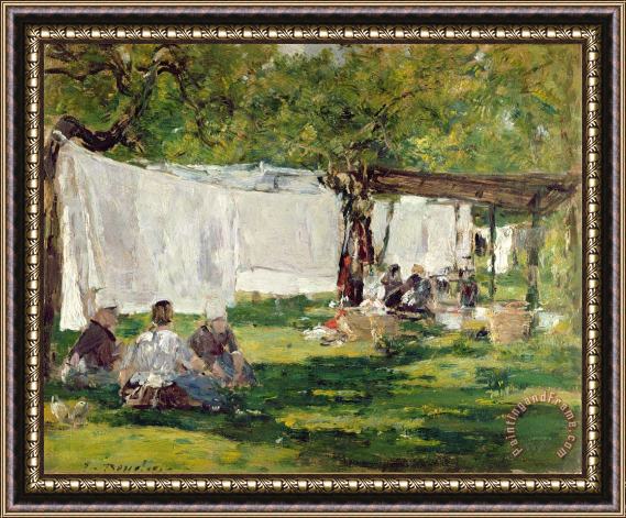 Eugene Louis Boudin The Laundry at Collise St. Simeon Framed Painting