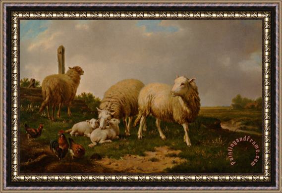 Eugene Verboeckhoven Sheep And Rooster Framed Painting