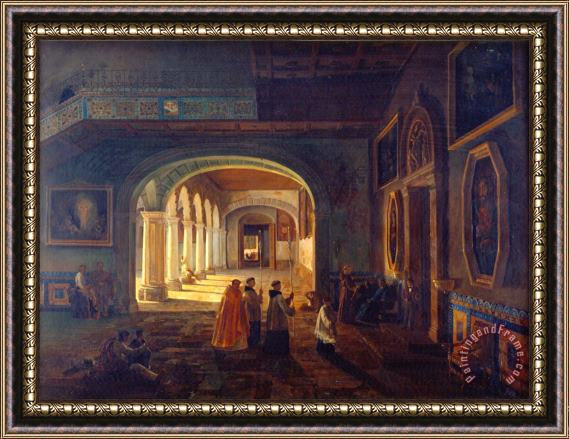Eugenio Landesio The Antesacristy of The Franciscan Convent Framed Painting
