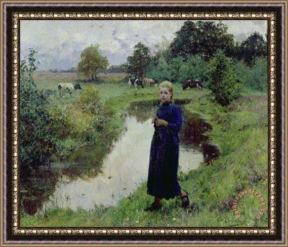 Evariste Carpentier Young Girl in the Fields Framed Painting