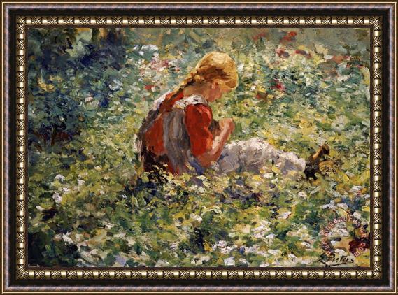Evert Pieters A Young Girl in a Flower Garden Framed Print