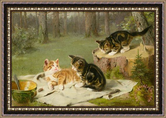 Ewald Honnef Kittens Playing Framed Painting