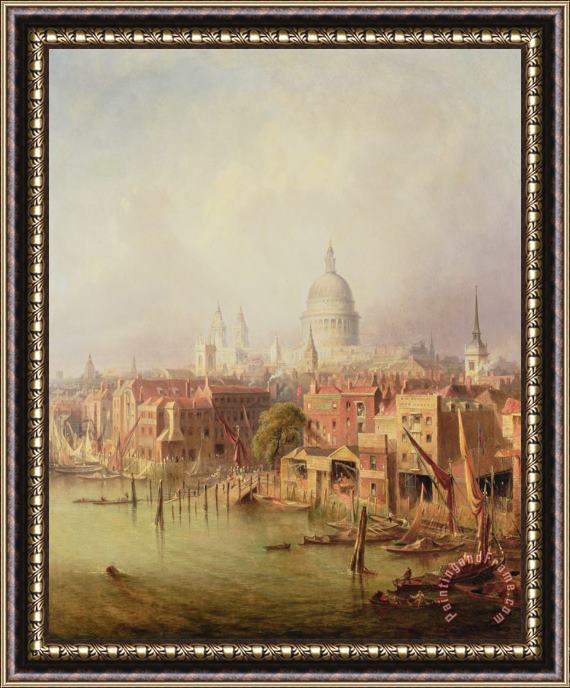 F Lloyds Queenhithe - St. Paul's in the distance Framed Painting