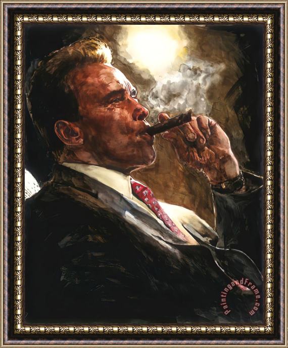 Fabian Perez Arnold Schwarzenegger (watercolor), 2020 Framed Painting
