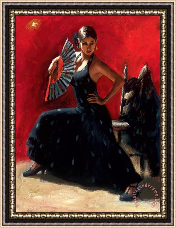 Fabian Perez Black Flower III Framed Painting
