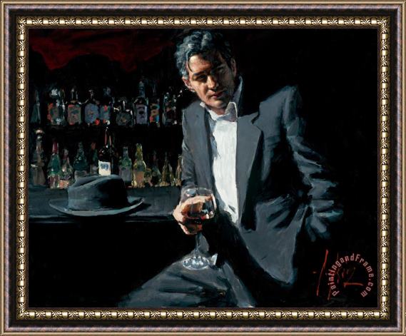 Fabian Perez Black Suit Red Wine Framed Painting