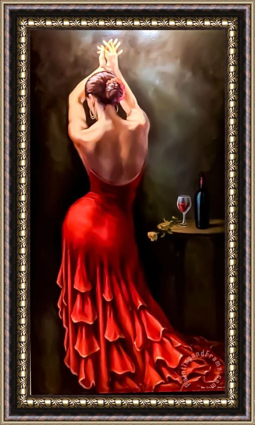 Fabian Perez Flamenco Red Wine Framed Painting
