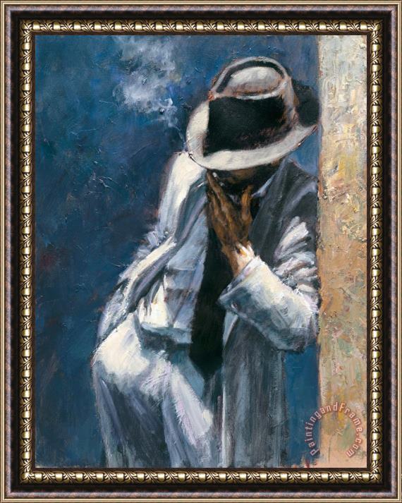 Fabian Perez Man in White Suit Blue Framed Painting