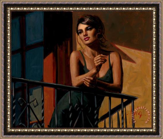 Fabian Perez Saba at The Balcony VII Black Dress Framed Painting