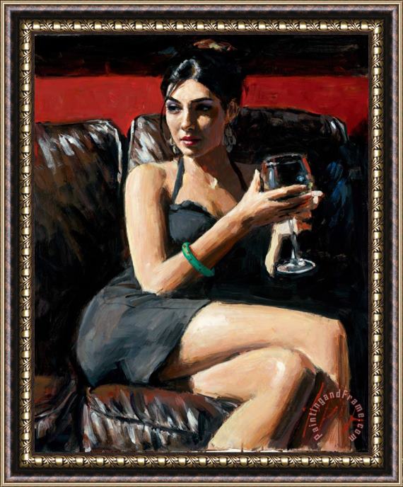 Fabian Perez Tess on Leather Couch Framed Painting