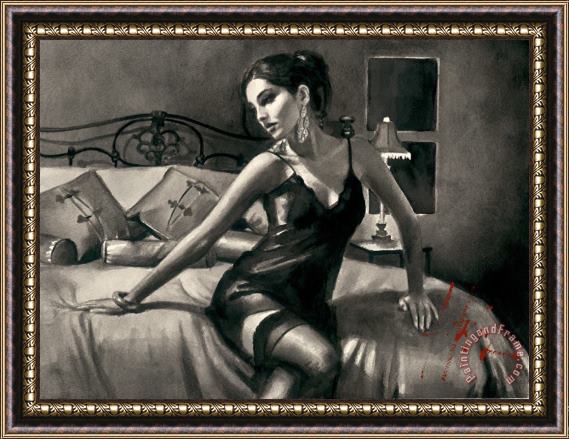 Fabian Perez Tess on Red Bed Framed Painting