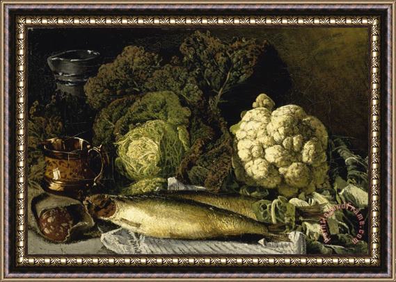 Fanny Churberg Still Life with Vegetables And Fish Framed Painting