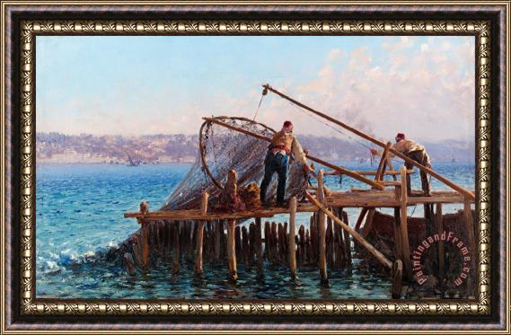 Fausto Zonaro Fishermen Bringing in The Catch Framed Print