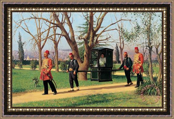 Fausto Zonaro The Daughter of The English Ambassador Riding in a Palanquin Framed Painting