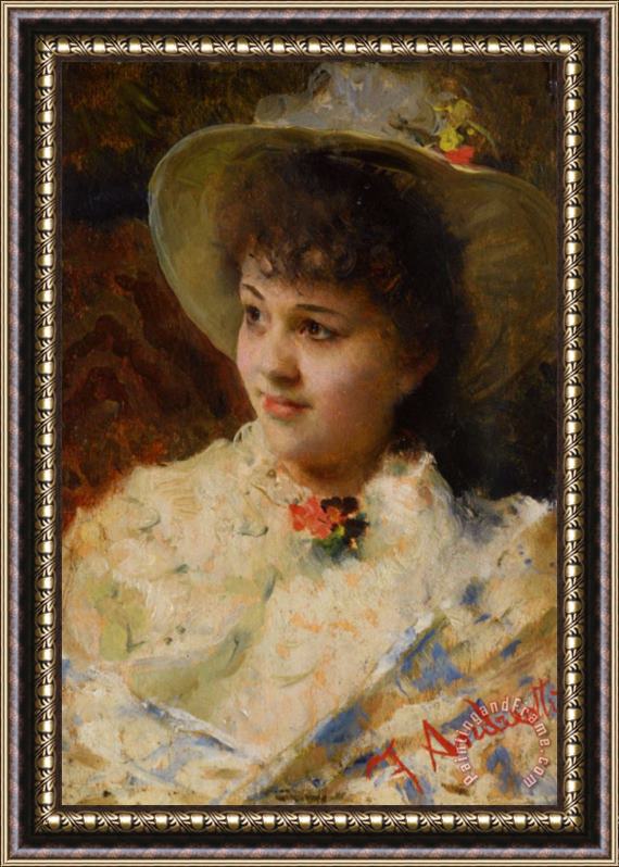 Federico Andreotti Girl in a Straw Hat Framed Painting