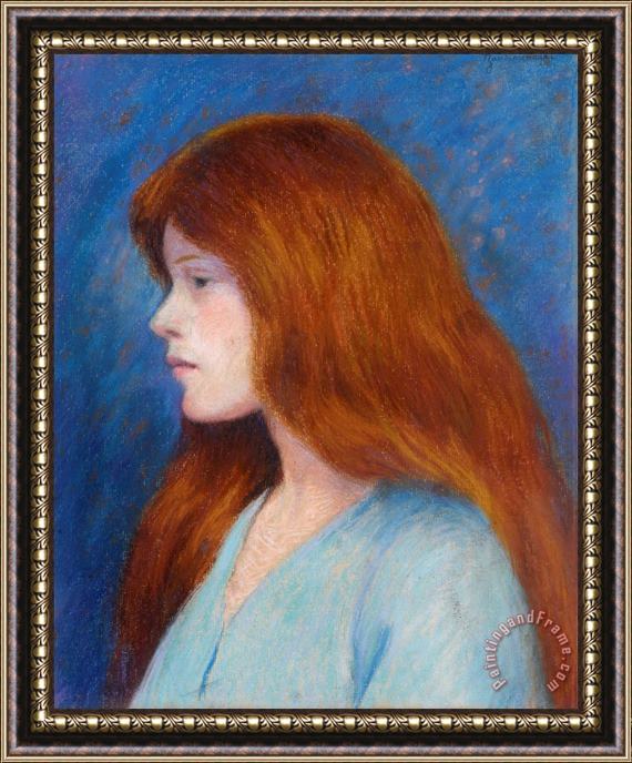Federico Zandomeneghi Profil De Femme Sur Fond Bleu Framed Painting
