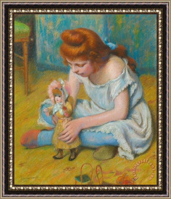 Federico Zandomeneghi Young Girl Playing with a Doll Framed Painting