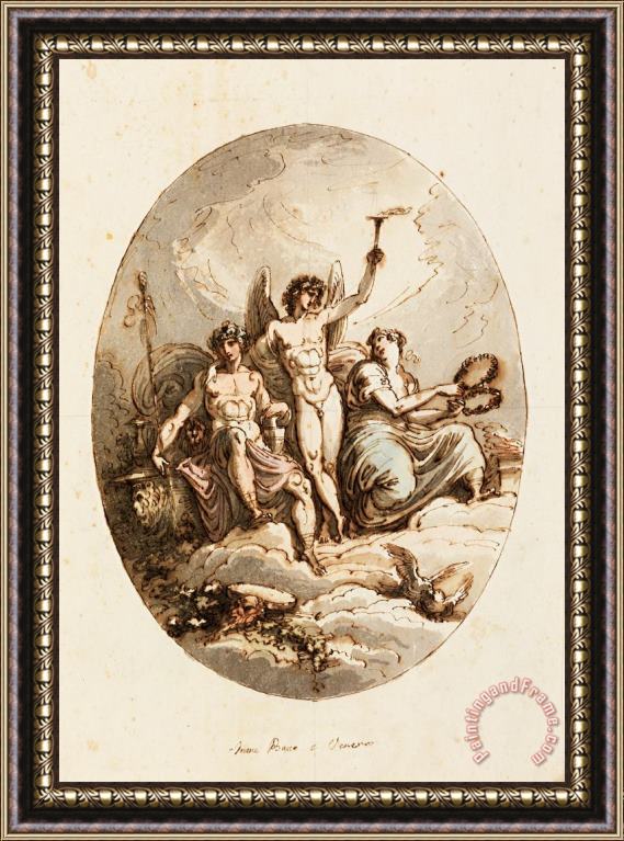 Felice Giani  Design for Wall Or Ceiling Decoration with Bacchus, Hymen And Venus Framed Painting