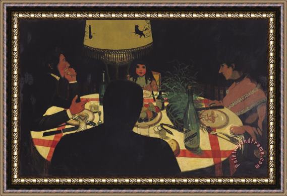 Felix Edouard Vallotton Dinner by Lamplight Framed Print