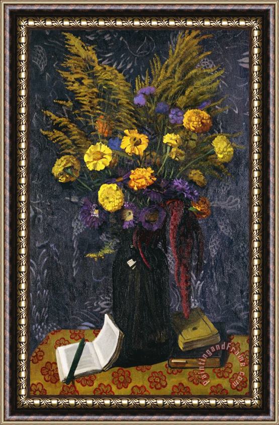 Felix Edouard Vallotton French Marigold Purple Daisies And Golden Sheaves Framed Print