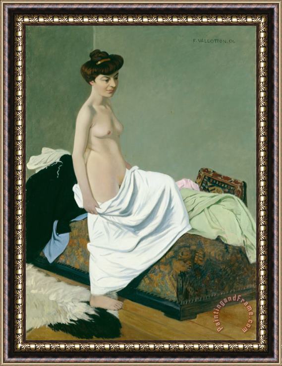 Felix Edouard Vallotton Standing Nude Holding A Gown On Her Knee Framed Print