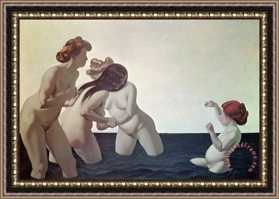 Felix Edouard Vallotton Three Women and a Young Girl Playing in the Water Framed Painting