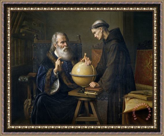 Felix Parra Galileo Galilei demonstrating his new astronomical theories at the university of Padua Framed Painting