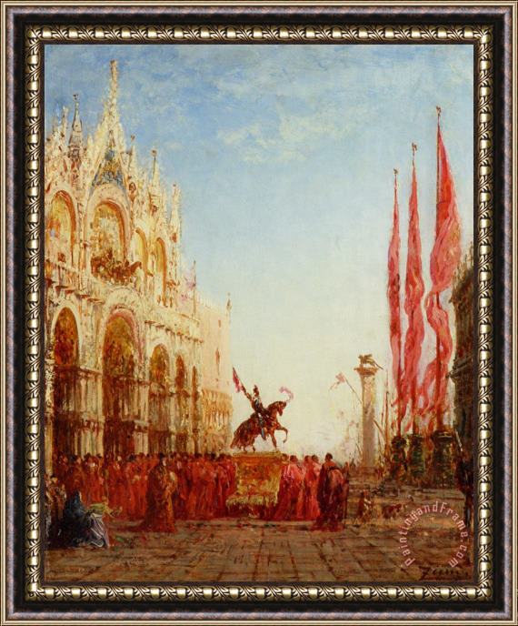 Felix Ziem The Cardinals Procession Venice Framed Print