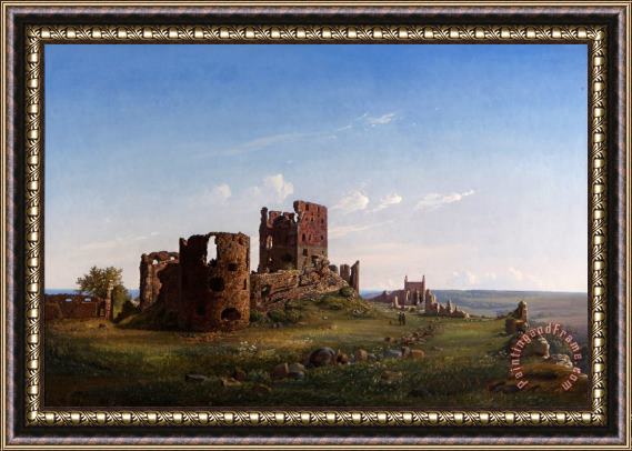 Ferdinand Richardt View of The Ruined Castle of Hammershus Framed Painting