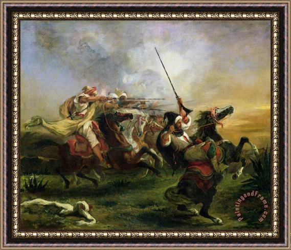 Ferdinand Victor Eugene Delacroix Moroccan horsemen in military action Framed Painting