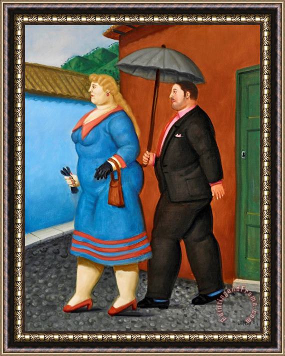 Fernando Botero Couple Under The Umbrella, 2004 Framed Print