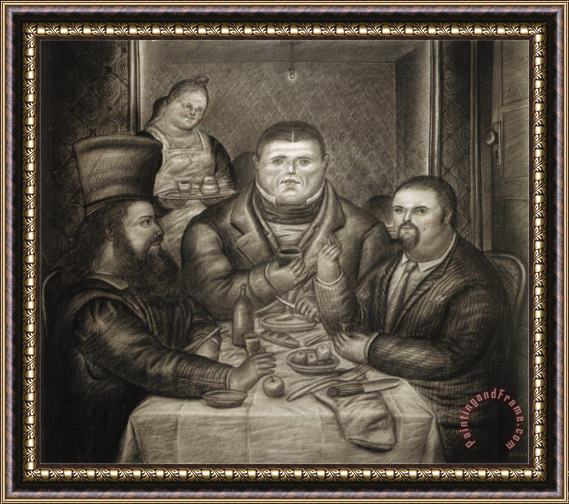fernando botero Dinner with Ingres And Piero Della Francesca Framed Painting