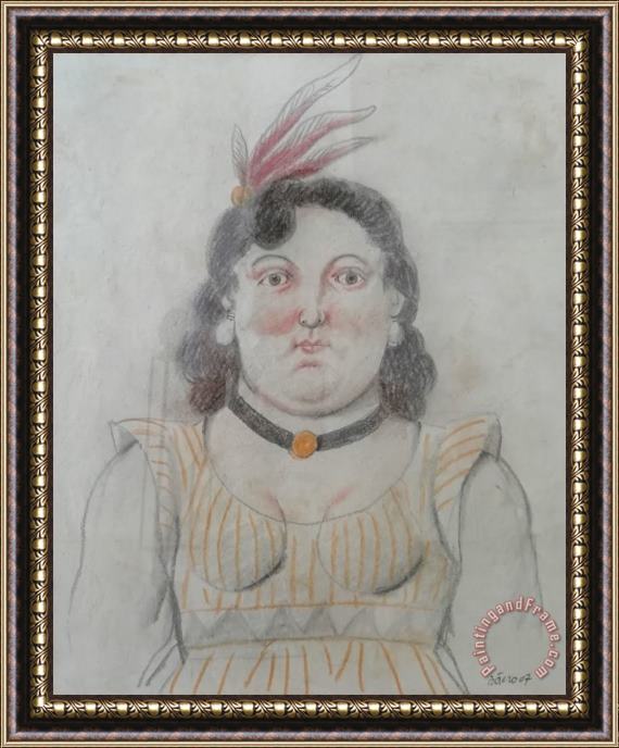 Fernando Botero Donna Con Le Piume, 2007 Framed Painting