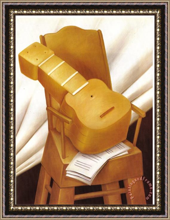 fernando botero Guitar And Chair Framed Painting