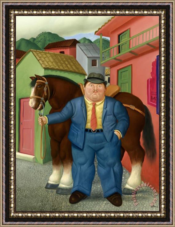Fernando Botero Man And a Horse, 2003 Framed Painting