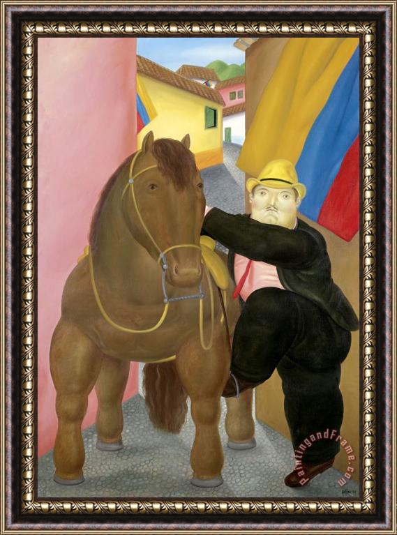 fernando botero Man And Horse Framed Painting