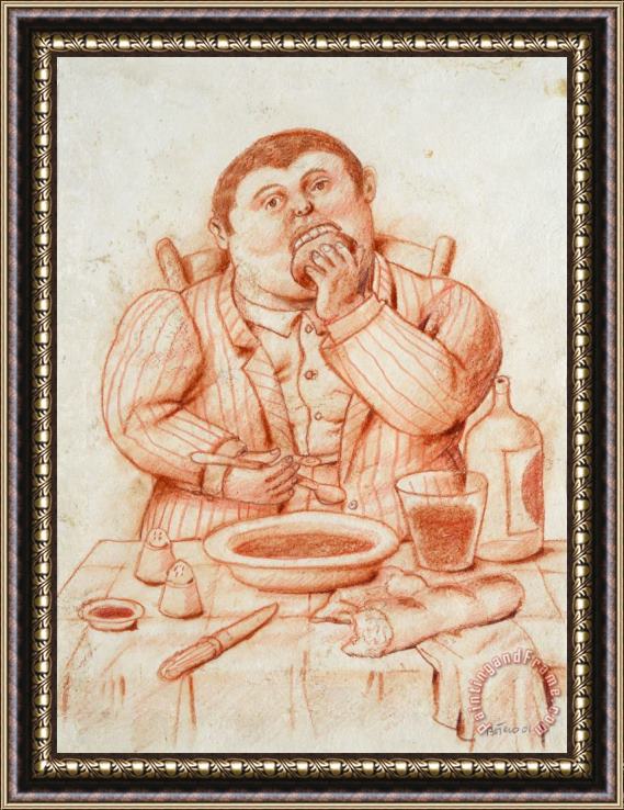 Fernando Botero Man Eating, 2001 Framed Painting