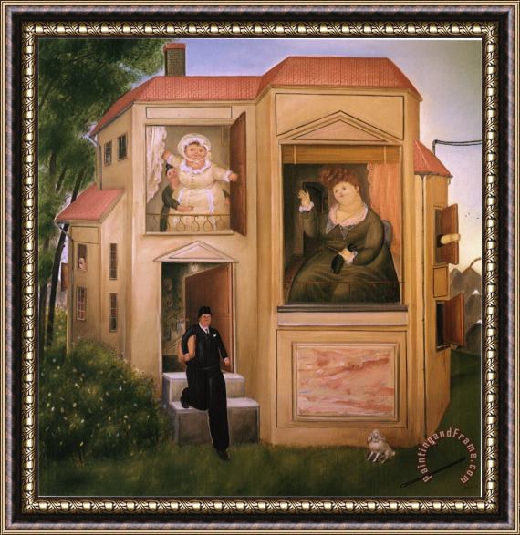 fernando botero Man Who Went to The Office Framed Painting