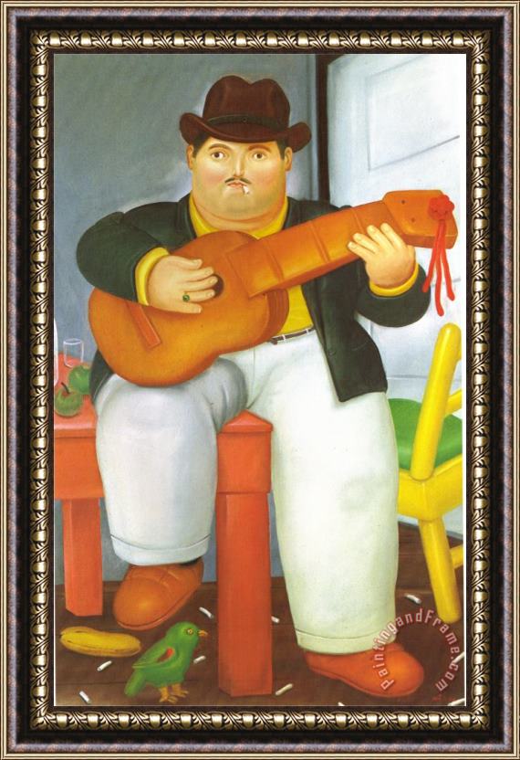 fernando botero Man with a Guitar Framed Painting