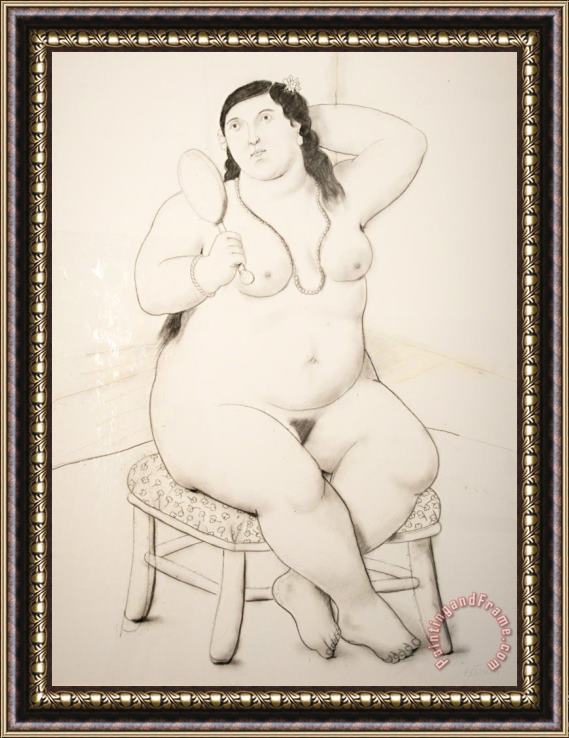 Fernando Botero Mujer Con Espejo, 2011 Framed Painting