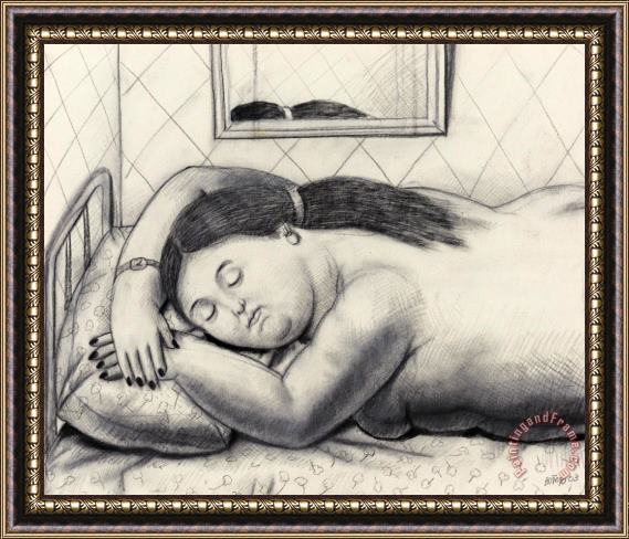 Fernando Botero Mujer Dormida Sobre Una Cama, 2003 Framed Print