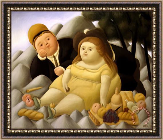 fernando botero Picnic in The Mountains Framed Painting