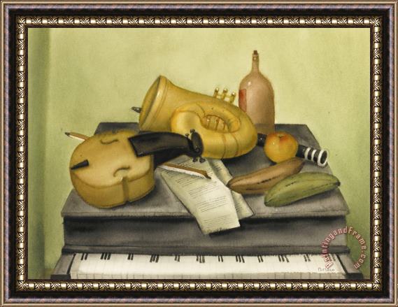 Fernando Botero Still Life with Musical Instruments Framed Painting