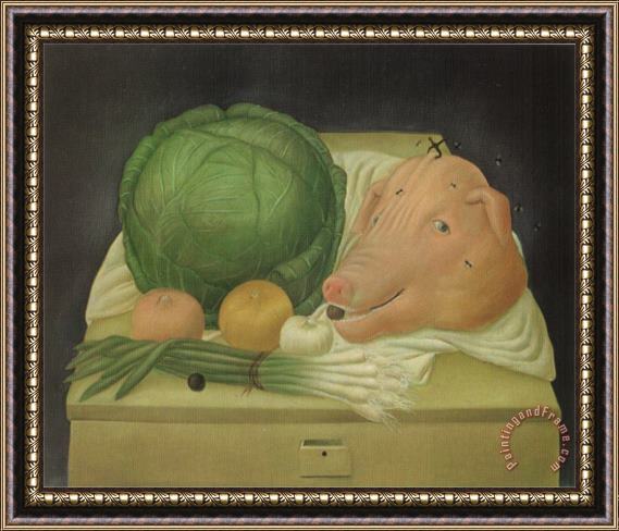 fernando botero Still Life with The Head of Pork Framed Painting
