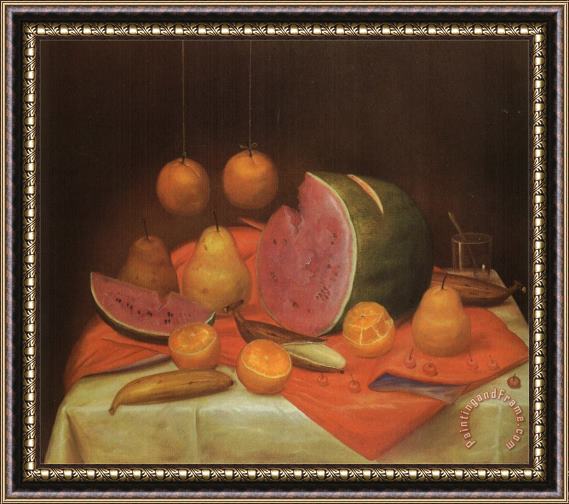 fernando botero Still Life with Watermelon Framed Painting