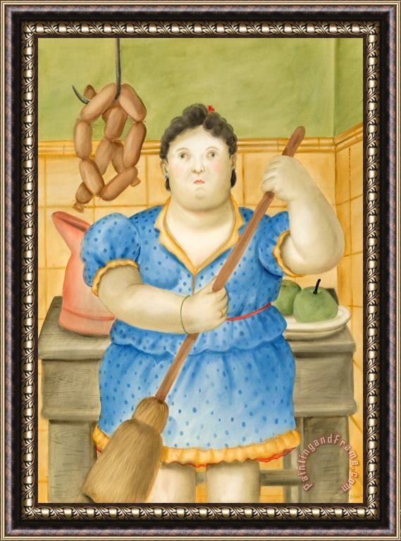 Fernando Botero Woman in The Kitchen, 1981 Framed Painting