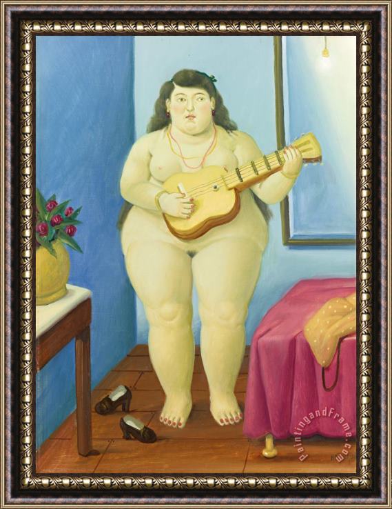 Fernando Botero Woman Playing Guitar, 1998 Framed Painting