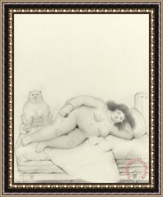 Fernando Botero Woman with Cat, 1980 Framed Painting