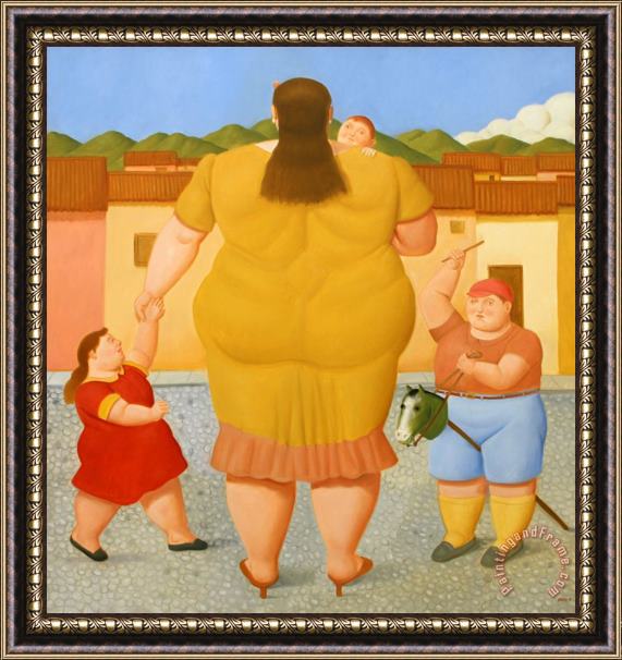 Fernando Botero Woman with Children, 2018 Framed Painting