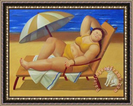 Fernando Botero Woman with Dog Framed Painting